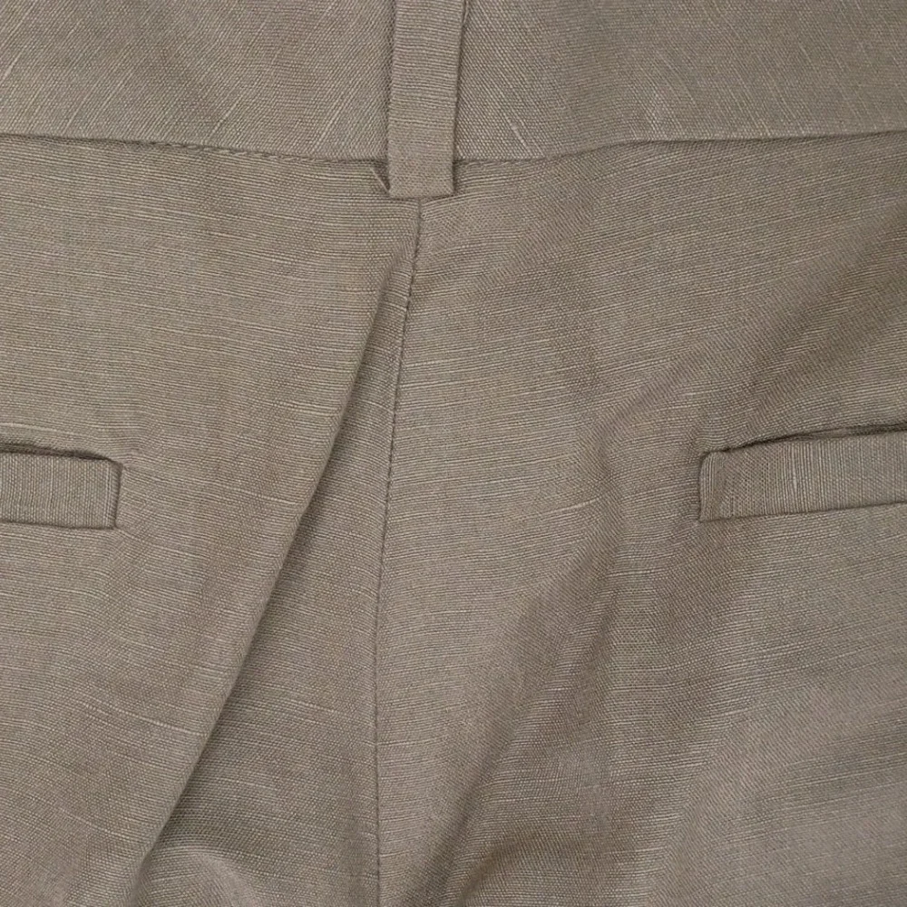 Taupe‎ Brown Linen Blend High Waisted Pleated Straight Leg Trousers Pants Sz 8